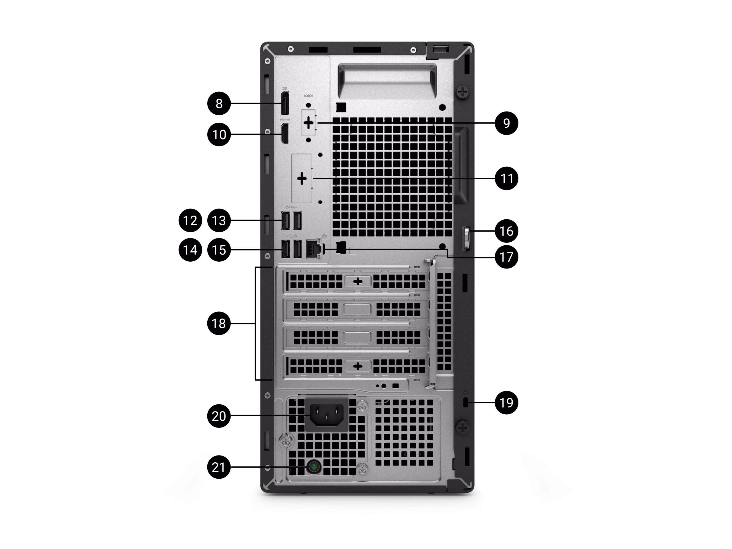 درگاه‌ها و شیارهای کامپیوتر دسکتاپ QCT1250 - سمت عقب