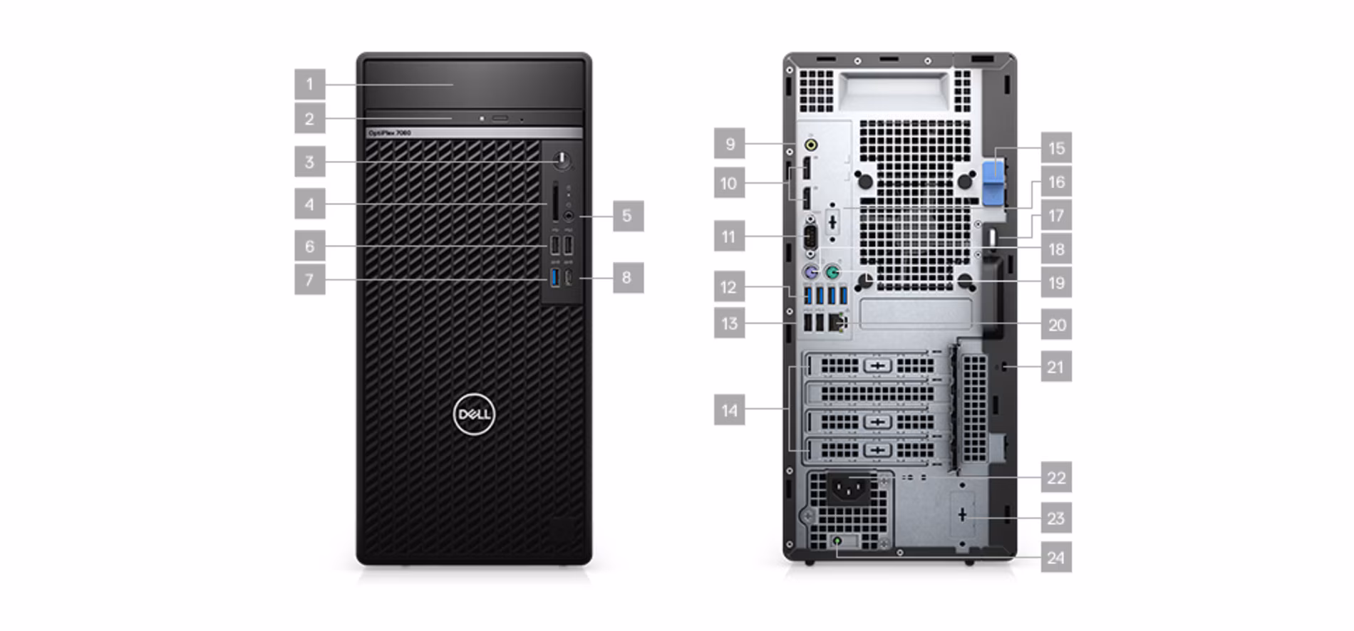 پورت ها و شکاف های کامپیوتر دسکتاپ Optiplex 7080